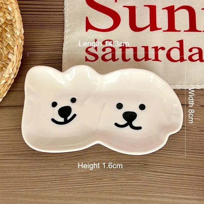 Plateaux de rangement en céramique avec motif de chien et d'ours mignon pour condiments, collations, sushi, soja - Occasions spéciales et quotidienne
