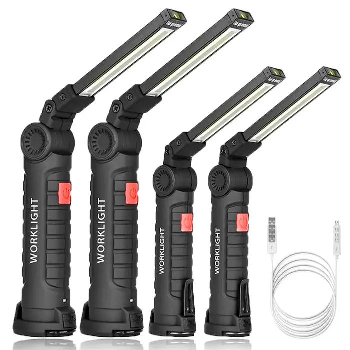 Lampe de poche LED COB magnétique, portable, aste par USB, lampe de travail, lampe de face avec batt