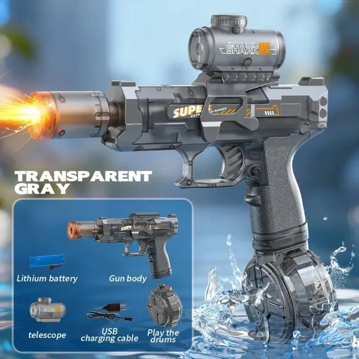 Pistolet à eau électrique rotatif puissant avec lumière LED, jouet de tir aquatique pour enfants, id