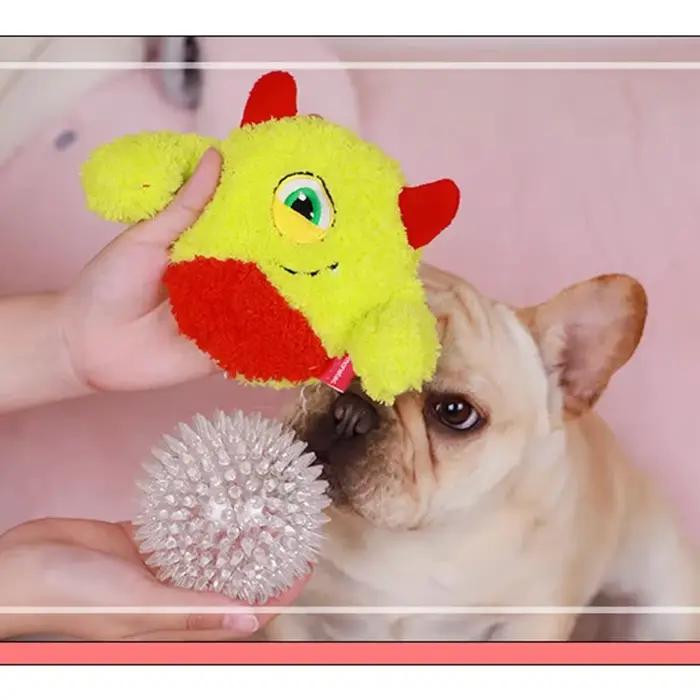 OUZEY Squeaker chiens balles jouet résistant aux morsures jouets en peluche pour petits chiens interactifs balle à mâcher jouets animaux accessoires d'entraînement