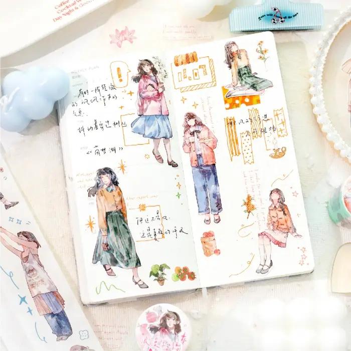 Journal GO 4.5x200cm esthétique créative fille personnage bande autocollant