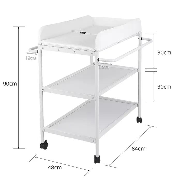 Étagère à Langer Largeur: 48 cm Table à Langer 4 Roulettes de Blocage Commode à Langer pour Bébé ave