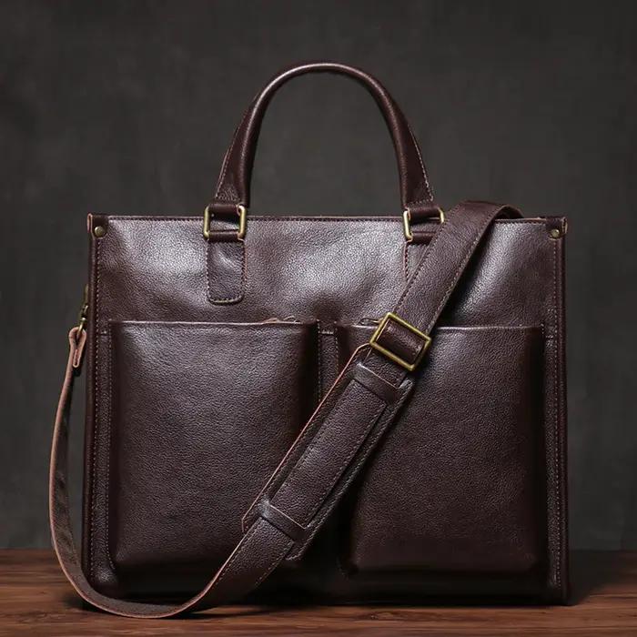 Sac à Main GURO en Cuir Vrai pour Homme Sac Fourre-Tout Vintage pour Ordinateur Portable Occasions Spéciales Polyvalent