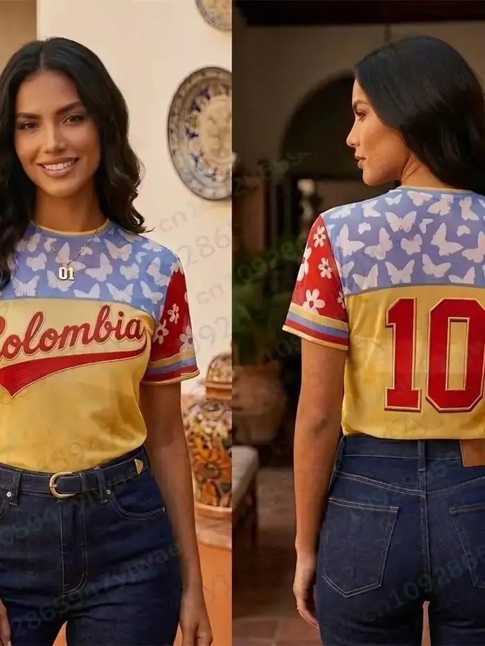 T-shirt décontracté imprimé intégral Colombie N°10 mode sportive streetwear haut de fête tshirt d'été pour femme occasions spéciales