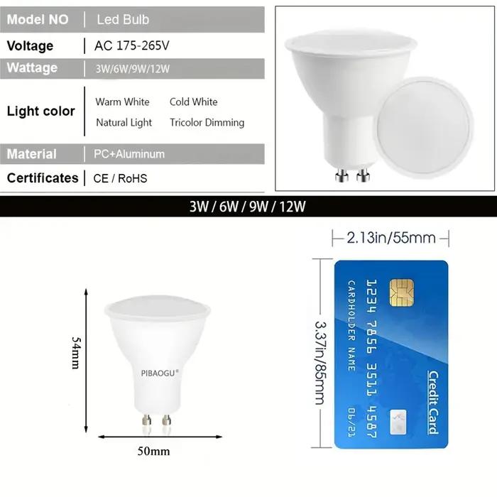 Ampoule de projecteur LED GU10 AC220V 3W 6W 9W 12W, Angle de faisceau de 180 degrés, haute luminosit