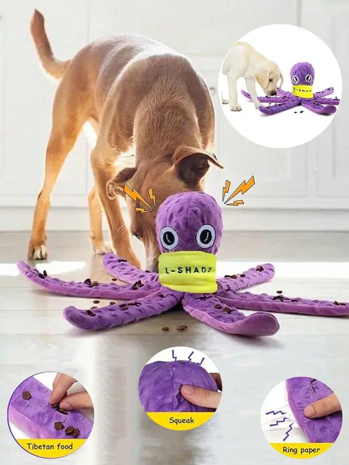Jouet interactif pour chien en forme de pieuvre - Jeu de puzzle d'enrichissement et distributeur de nourriture à alimentation lente pour animaux de compagnie