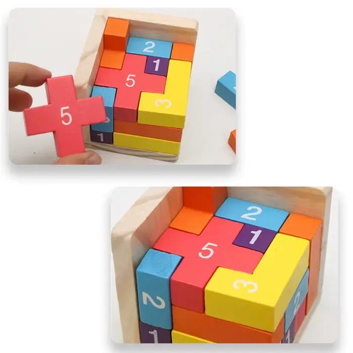 Puzzles en blocs de bois colorés, jouets de puzzle 3D classiques Luban Lock Cube, jeu intellectuel pour enfants et adultes