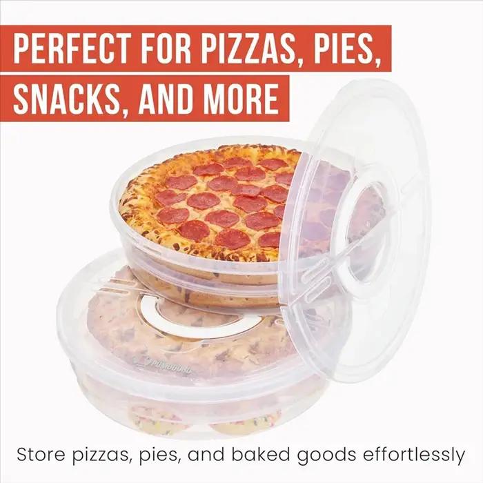 Conteneur de stockage de pizza réutilisable en plastique jaune clair pour 2 tartes de 12 pouces avec couvercle et séparateur pour rangement et transport des aliments occasions spéciales