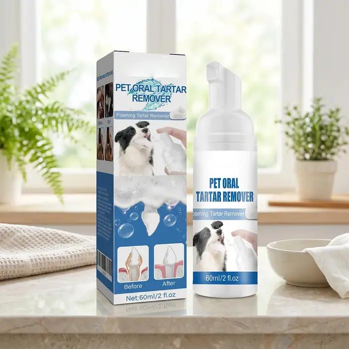 Nettoyant buccal en mousse pour animaux de compagnie 60 ml – Élimine la mauvaise haleine et la saleté dentaire – Rafraîchit l'haleine – Pour chiens et chats – Favorise des gencives saines