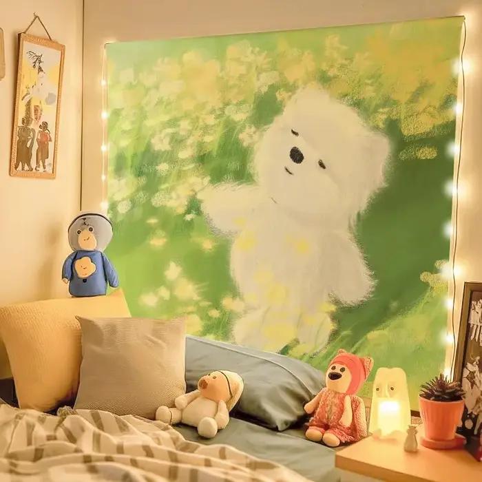 VIKAMA Tapisserie murale mignonne avec motif de chien Westie