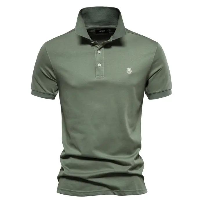 AIOPESON 100% coton broderie hommes polos couleur unie à manches courtes