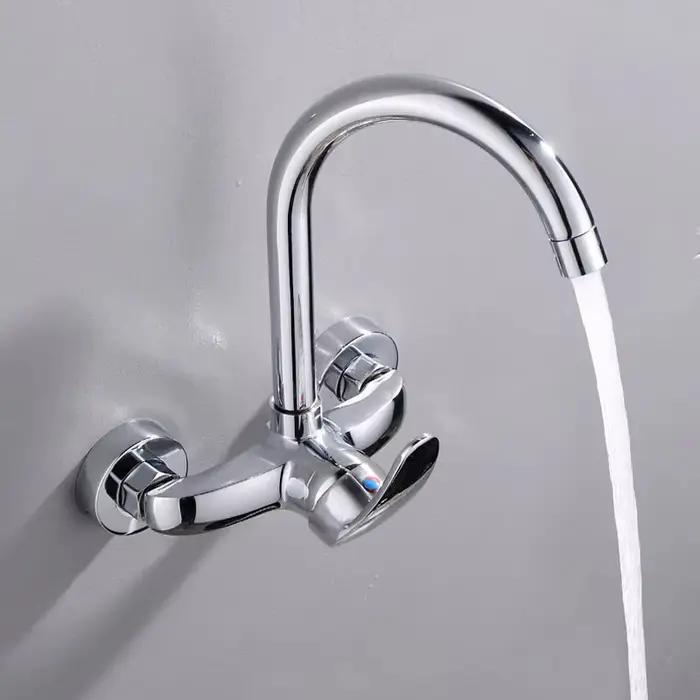 Robinet mural cuisine mélangeur cuivre - Mitigeur évier lavabo avec valve pour cuisine extérieure