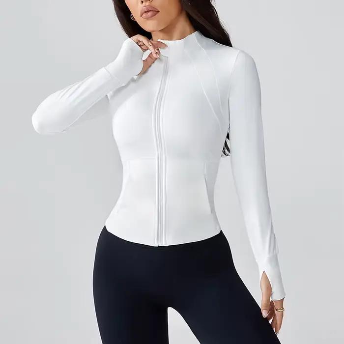 Veste de fitness professionnelle à col montant et fermeture éclair pour femme, amincissante et ajust