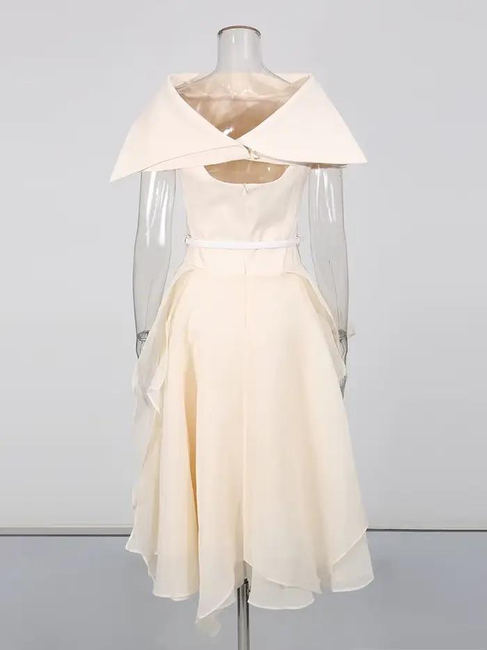 CHICEVER Ensemble deux pièces irrégulier uni pour femme, col châle à revers, sans manches, robe long