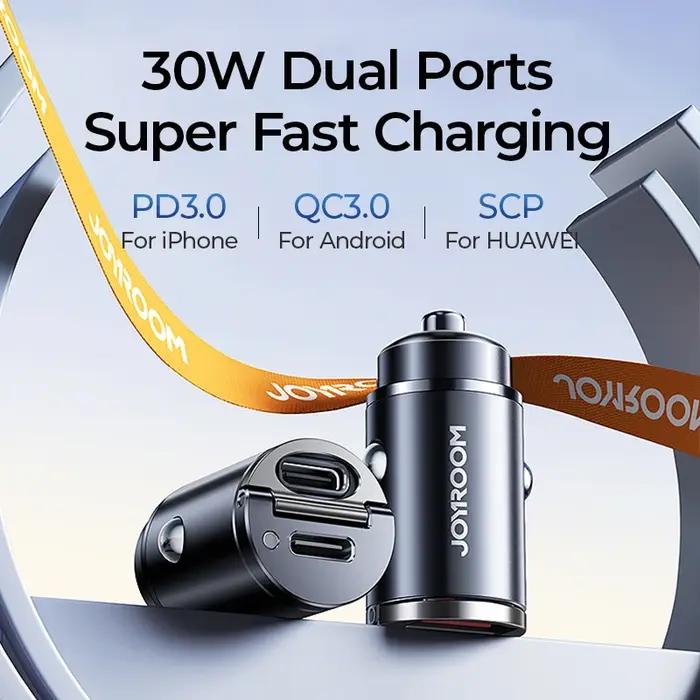 Joyroom-Chargeur USB Type-C pour Voiture, Ports Rapides, Charge Rapide, Mini Adaptateur de Téléphone