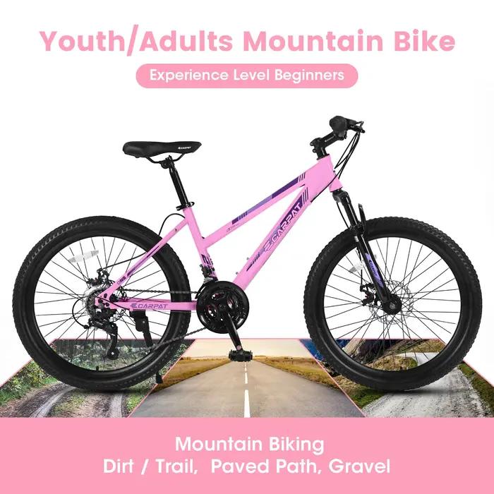 Ecarpat VTT 24 roues de 26 pouces, frein à disque 21 vitesses, vélos féminins, suspension de fourche