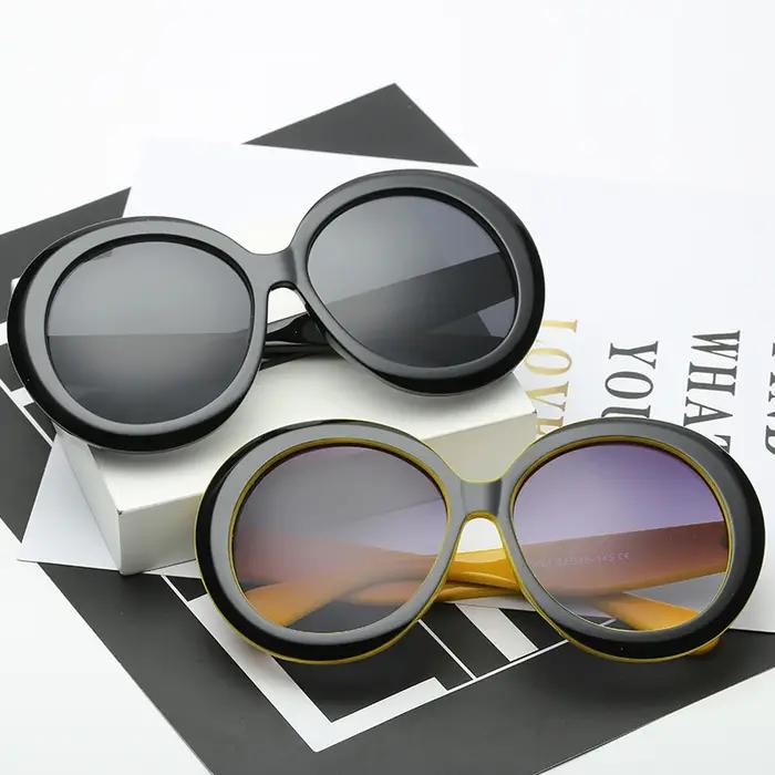 Lunettes de soleil vintage oversize rondes pour femme - Teinte dégradée marron miroir fashion