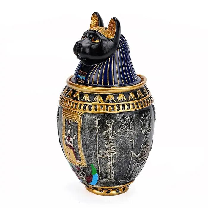 Ancienne egypte Anubis Bastet pot divin animal de compagnie chien chat urne résine ornement cadeau voyage pharaon