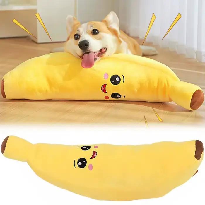 Animaux de compagnie calmant banana en peluche jouet squeaky 2 in 1 anxiété ennui relief chien mâcher des jouets doux