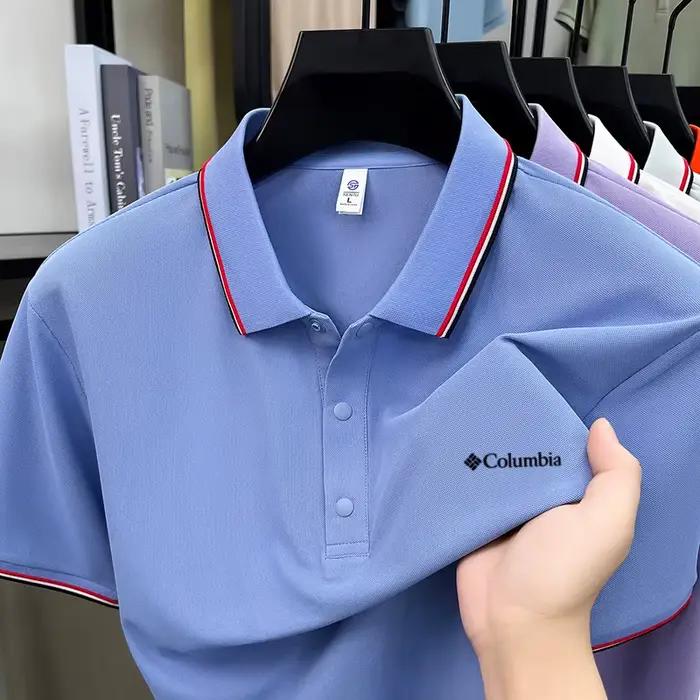 Polo rayé pour homme style Columbia été 2026 – T-shirt décontracté à manches courtes en tissu anti-plis et doux pour la peau