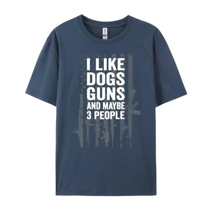 Économie drôles sur le dos pour hommes, j'aime les chiens, les pistolets et peut-être 3 personnes, v