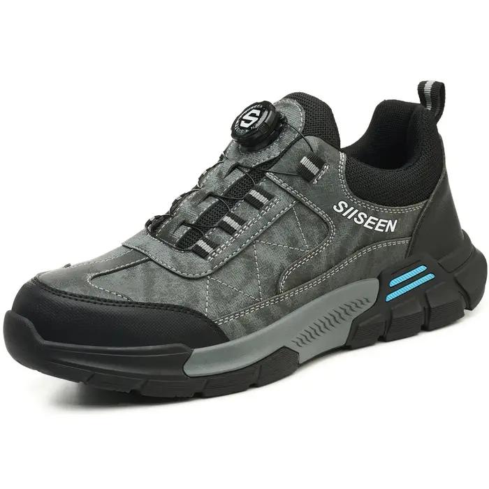 Chaussures de sécurité pour hommes en promotion – Chaussures de travail à embout d'acier anti-choc et anti-perforation, décontractées, avec bouton rotatif et antidérapantes