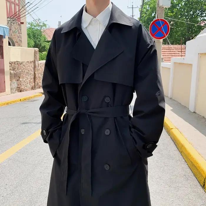 Style coréen printemps Trench manteau homme Streetwear coupe-vent Trenchcoat hommes solide affaires