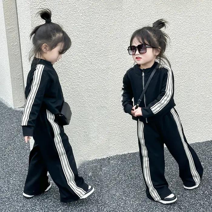 Ensembles décontractés à la mode pour filles, costumes de sport pour enfants, veste à manches longue