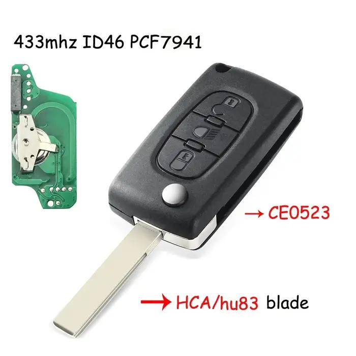KEYYOU pour citroën C5 X7 C2 C3 C4 Grand Picasso Berlingo C6 C8 3 boutons lumière clé de voiture à distance VA2/HCA 433M