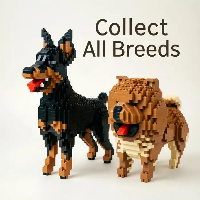 Modèles de chiens Pine Lion Golden Retriever Doberman Inu en micro-blocs de construction - Ornement de bureau