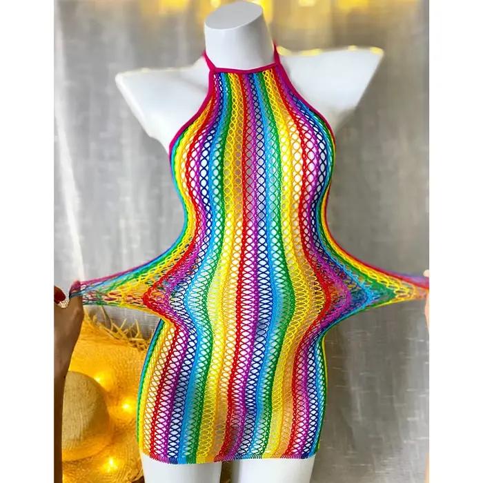 1 pièce Robe moulante sexy pour femme en résille ajourée transparente, tenue de plage sans bikini, m