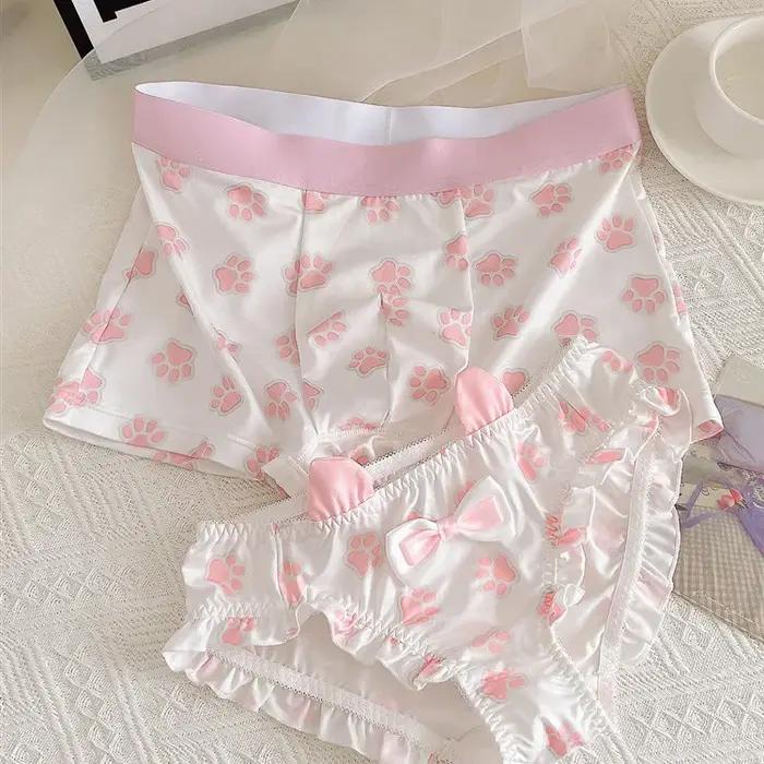 Mignon Couple sous-vêtements femmes hommes Boxer coréen culotte amant ensemble de Lingerie imprimer petit ami petite amie cadeaux amant culotte 2 pièces