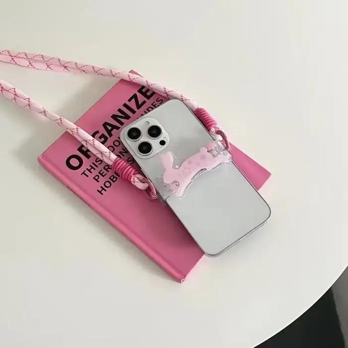 Bandoulière dessin animé pour téléphone avec clip arrière et sangle de cou amovible pour filles, chien et lapin, style unique pour occasions spéciales