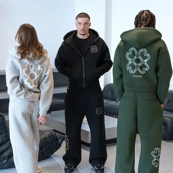 Ensemble survêtement homme printemps-automne, sweat à capuche zippé avec applique trèfle à quatre fe