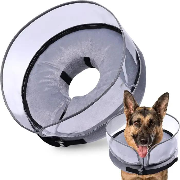 Collier de cône gonflable pour chien avec bouclier anti-léchage transparent