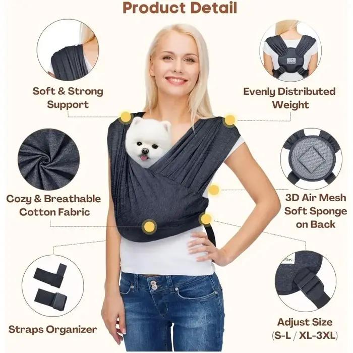 Écharpe mains libres pour petits animaux en coton doux gris foncé ou noir pour chiens et chats occaions spéciales promenade quotidienne excursion plage