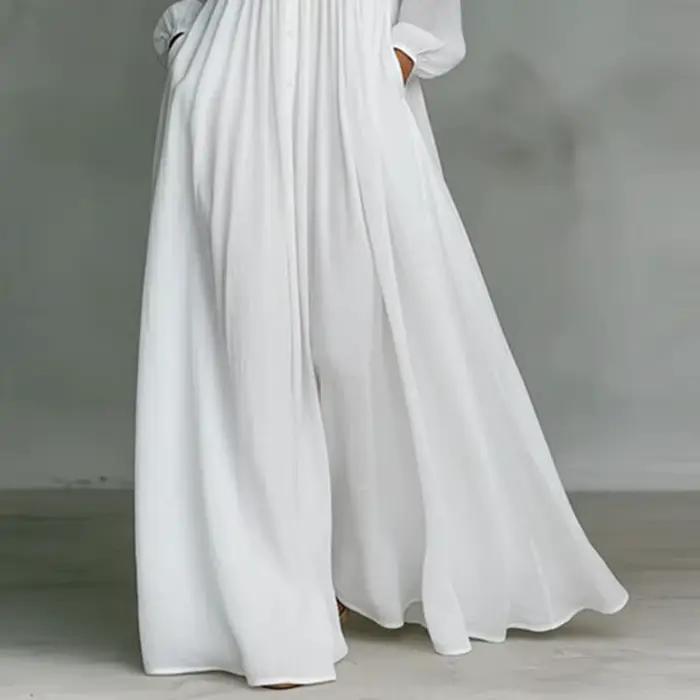 Robe longue élégante à taille haute pour femme, style swing, avec poches, plissée, pour le printemps