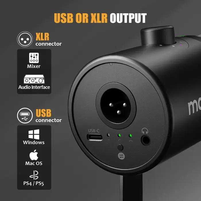 Maono – Microphone dynamique USB/XLR, tout en métal, avec prise casque à Gain muet à une touche et c