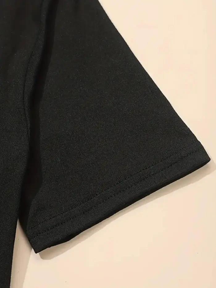 Vêtements pour enfants pour filles : robe longue à manches courtes, style Ins pour les enfants plus âgés, t-shirt à manches courtes avec imprimé chat noir arc-en-ciel et thé au lait perlé, convient au