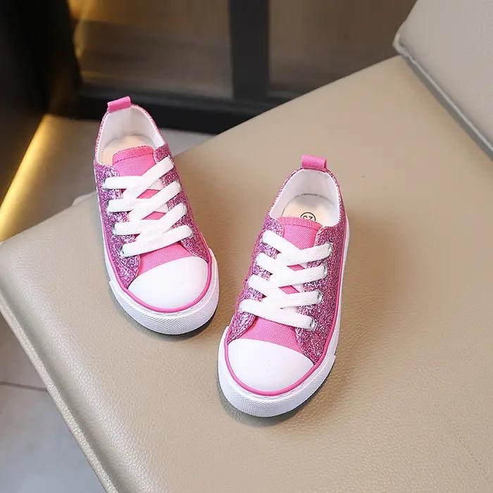 COMFY KIDS – chaussures basses en toile pour filles, Style princesse à paillettes roses, tissu respi