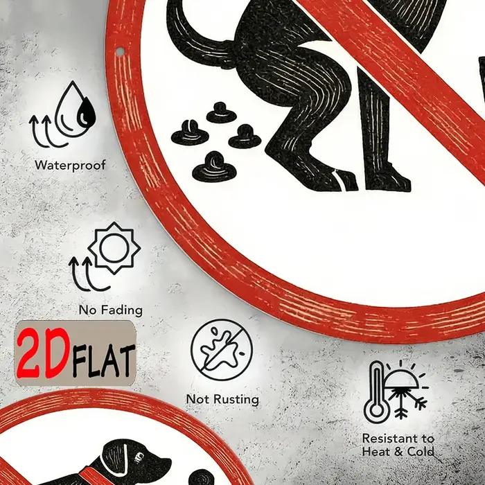 Panneau vintage « Pas de crottes de chien » rond en aluminium avec empreinte de patte, avertissement