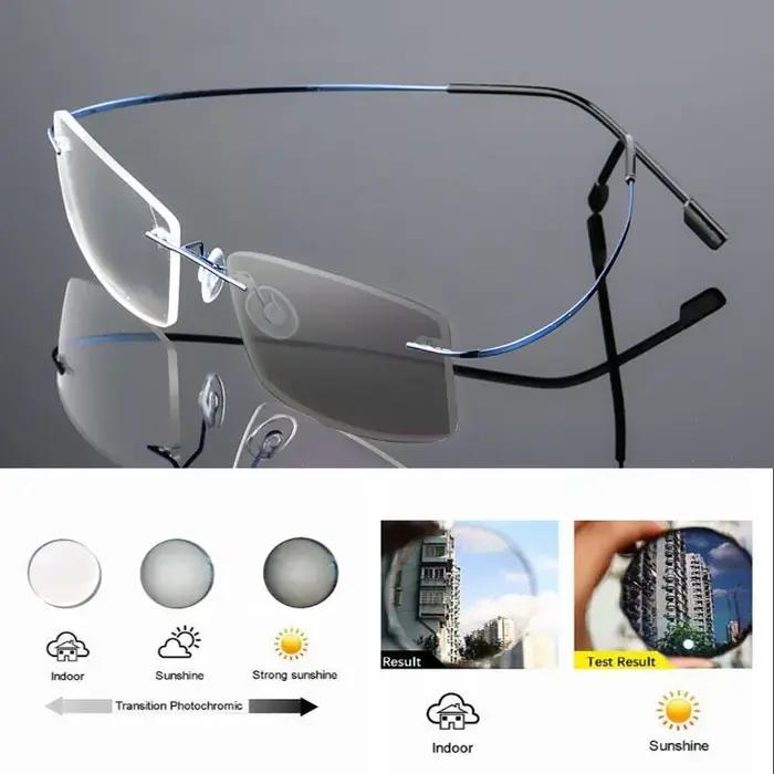 Lunettes de myopie photochromiques ultra légères sans cadre pour hommes