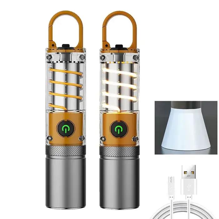 Lampe de poche LED en tungstène, double Source, Zoom télescopique, étanche, pour Camping en plein ai
