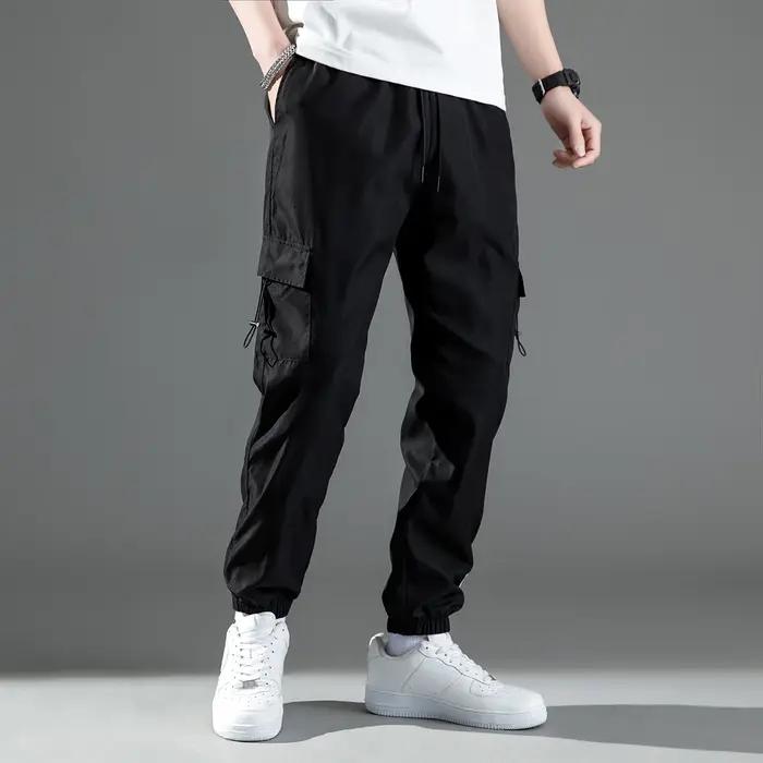 Mid Waist Stylish Drawstring Design Men Trouser Polyester Overalls Thermal for Dating Cargo Pants Po