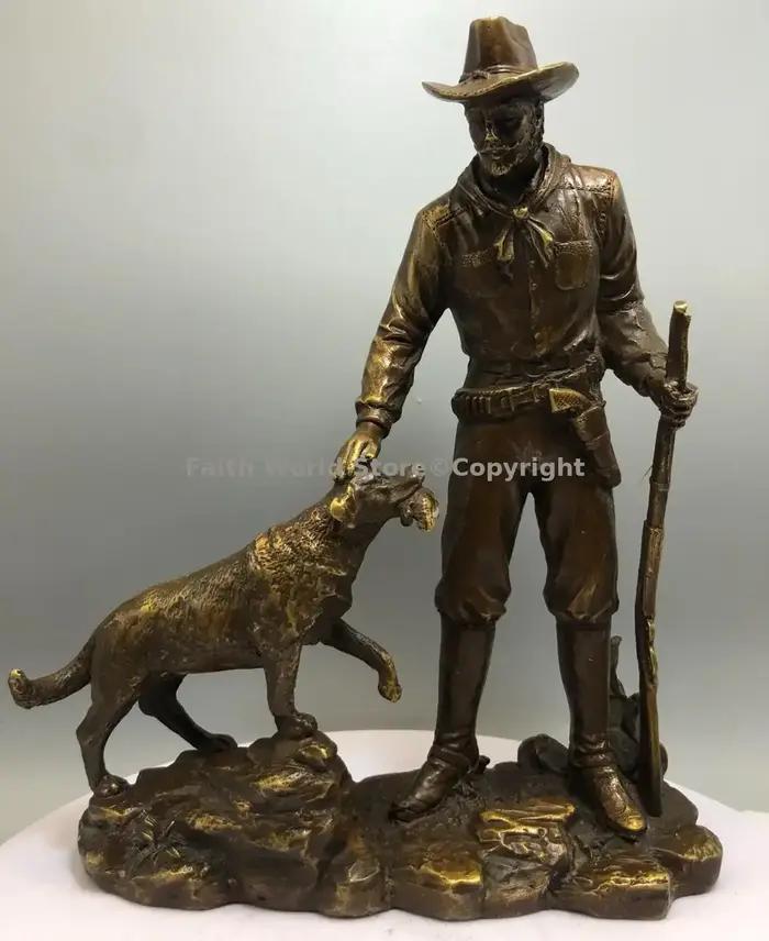 Statue en bronze de culture américaine Hunter Cowboy avec chien