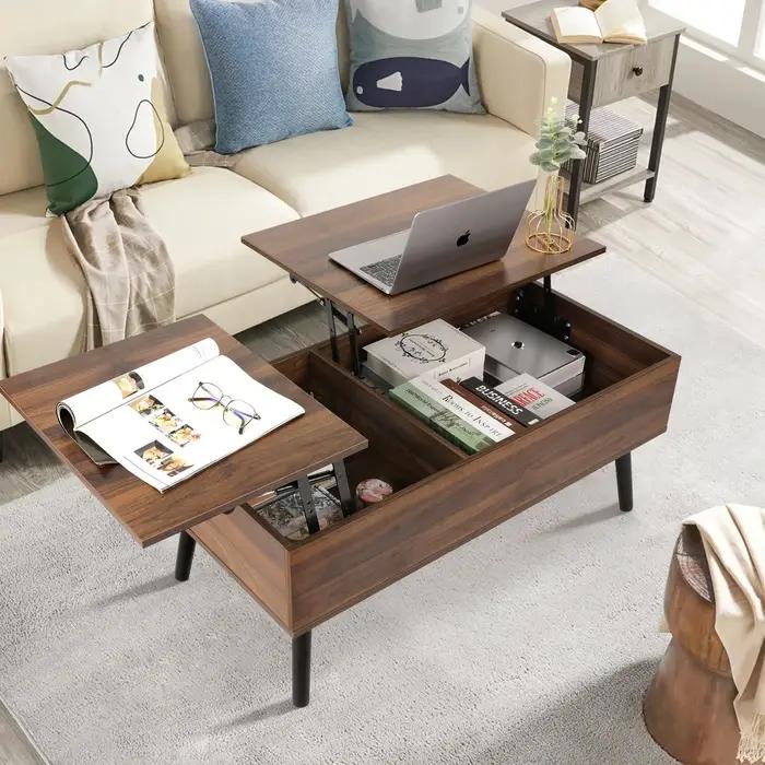 VOWNER-Table Basse artificiel évatrice avec Compartiment de Rangement Mathié et Caché, Plateau de Ta