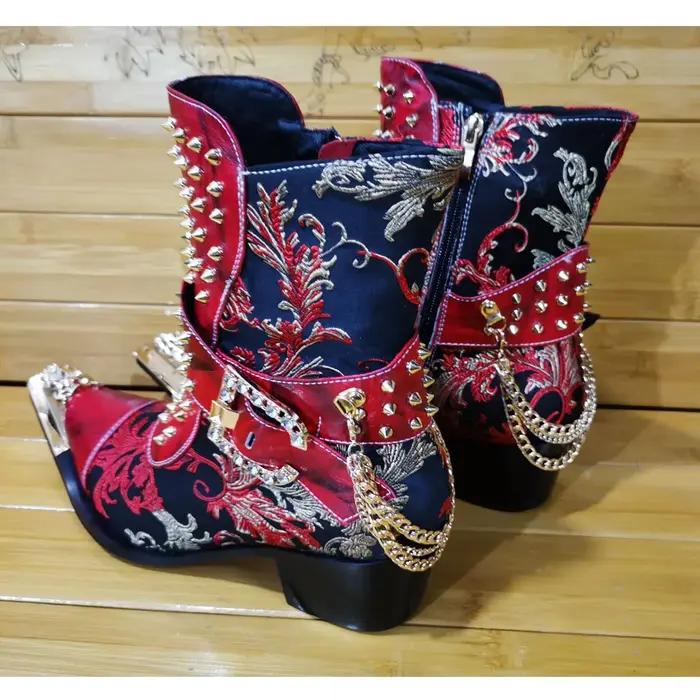 Bottes en cuir pointues à talons hauts pour hommes