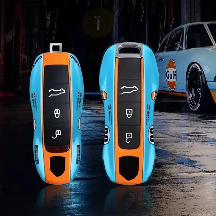 Étui à clés de voiture modifié pour Porsche Macan, porte-clés brodé, accessoires de porte-clés, vers