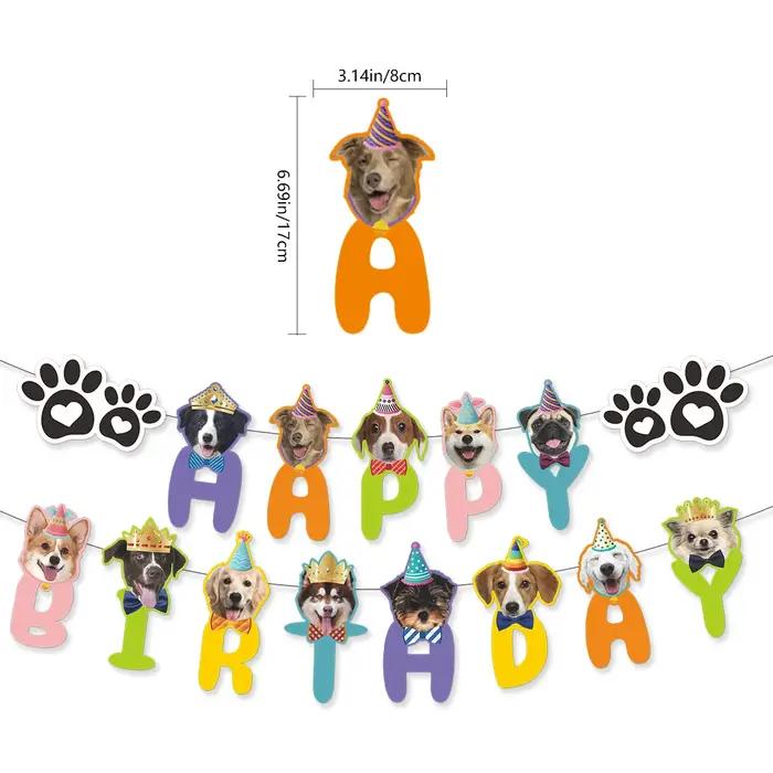Joyeux anniversaire chien fête décoration papier drapeau chien Latte Art gâteau décoration ensemble de cartes