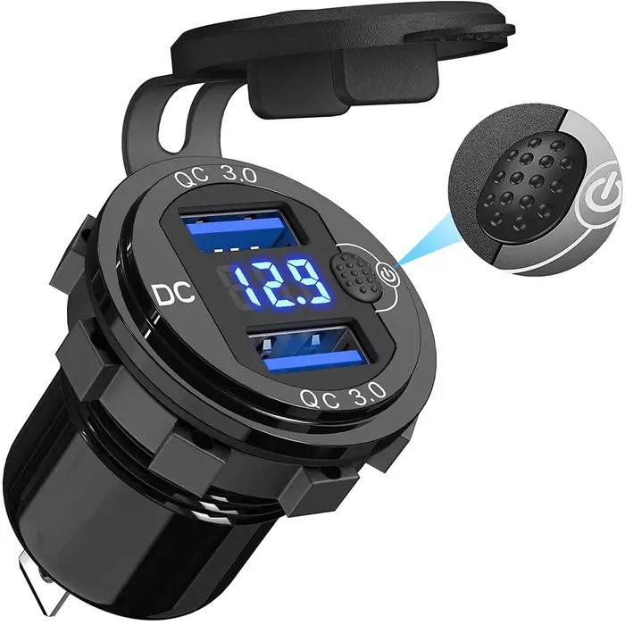 Adaptateur de chargeur automatique QC3.0 36W étanche avec interrupteur de voltmètre, prise de charge